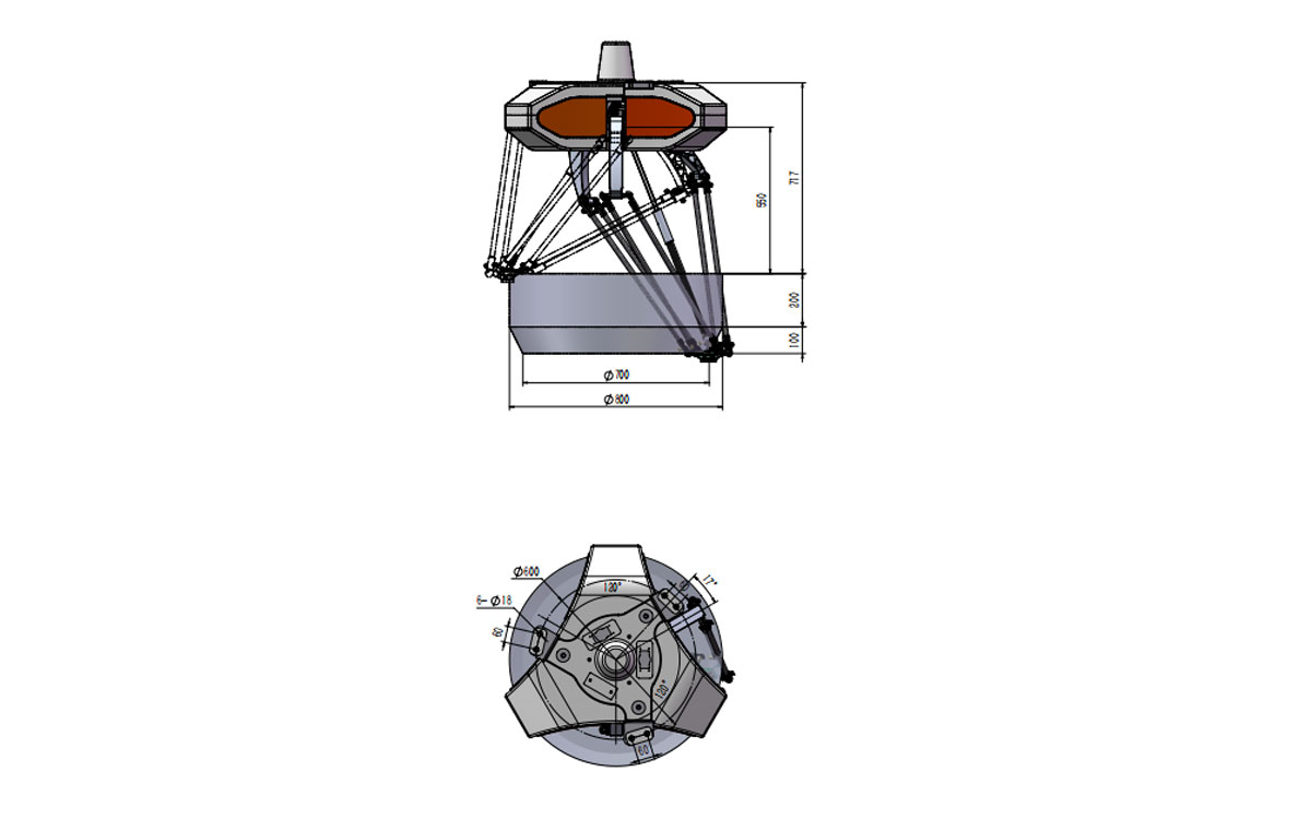 Desenho técnico do robô Delta BAT800-S3