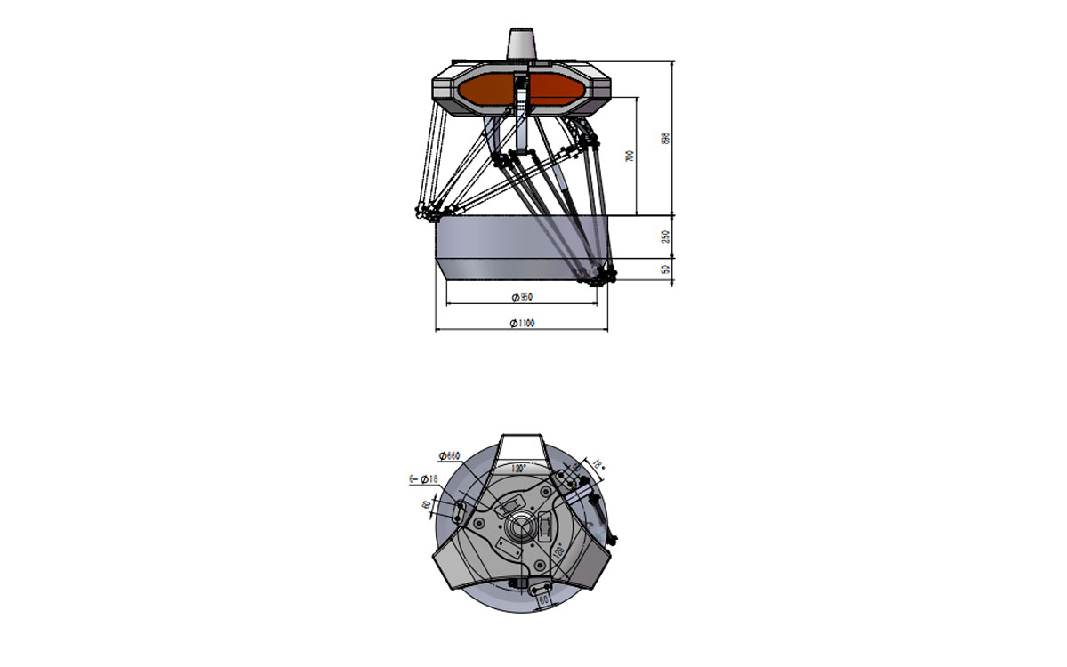 Desenho técnico do robô Delta BAT1100-S3