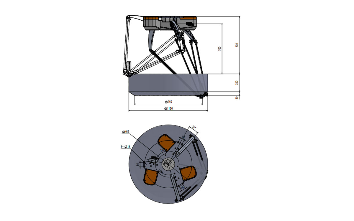 Desenho técnico do robô Delta BAT1100M-E3