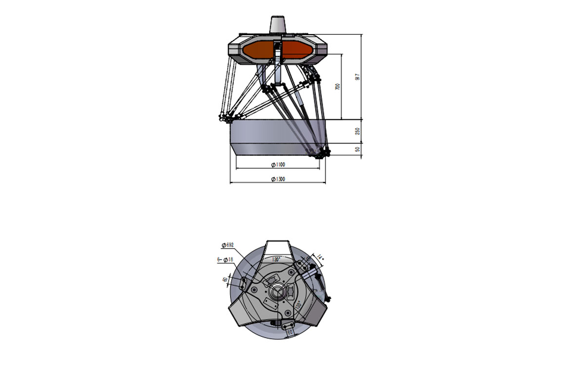 Desenho técnico do robô Delta BAT1300-S6