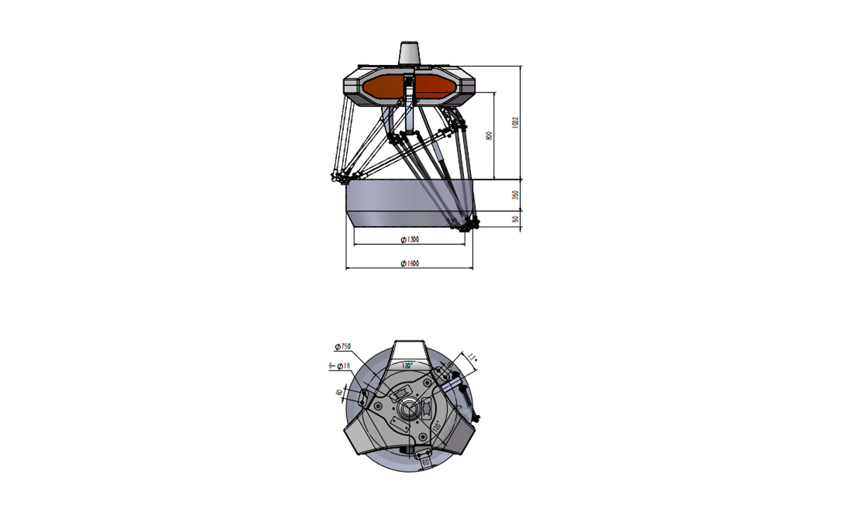 Desenho técnico do robô Delta BAT1600-S6